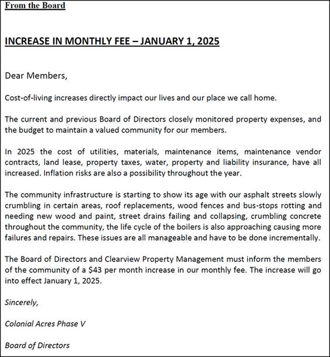 Notice of monthly fee increase, January 2025. Notice of monthly fee increase, January 2025.